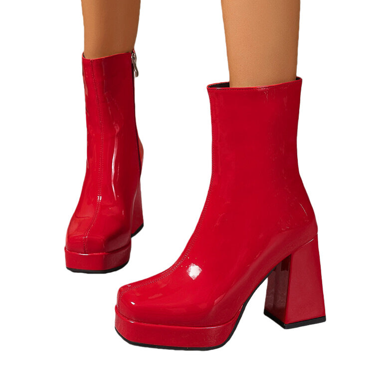 New Fallwinter Chunky Heel Height Enhancing Slimming Womens Ankle Boots With A Square Toe