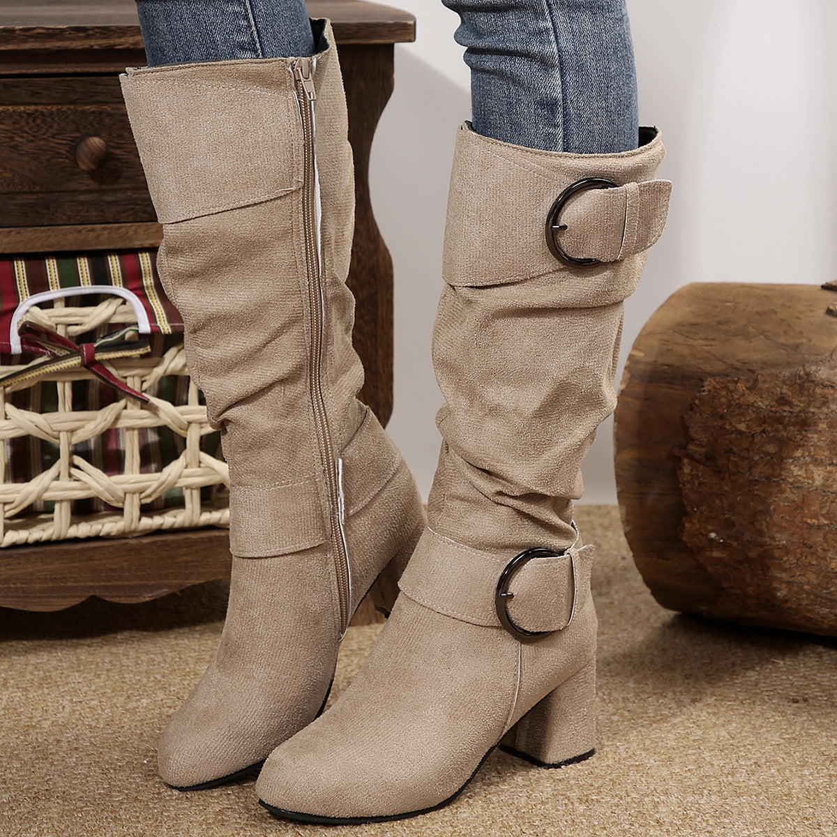 Beltbuckle Chunkyheeled Midcalf Boots