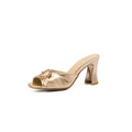 Glitter Patent Leather Rhinestone Strappy Chunky-heeled Sandals