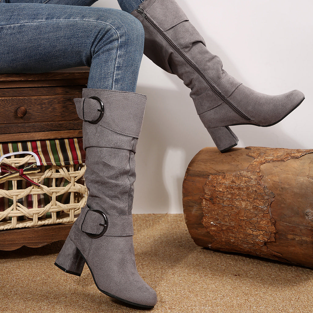 Beltbuckle Chunkyheeled Midcalf Boots