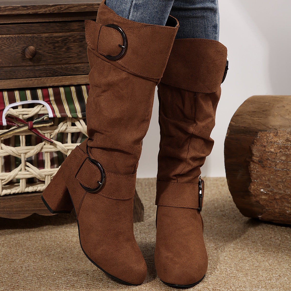 Beltbuckle Chunkyheeled Midcalf Boots